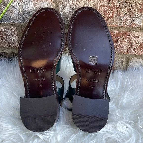 NEW Hereu Pesca Block Heel Fisherman Sandals Green Cutout Leather Shoes 40/US 10 - Picture 9 of 9